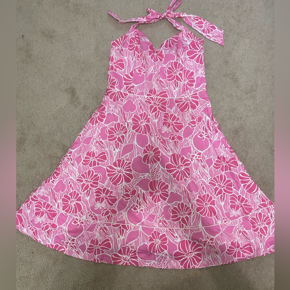 Lilly Pulitzer Pink and White Floral Halter Dress